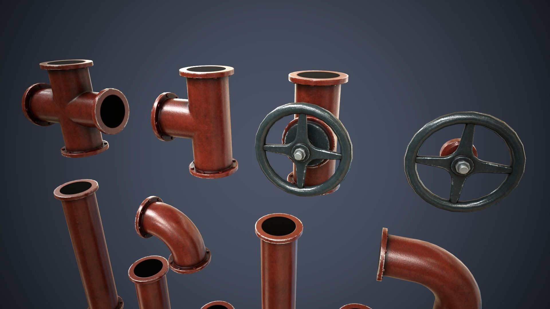 Modular Pipes Low-poly 3D model_6