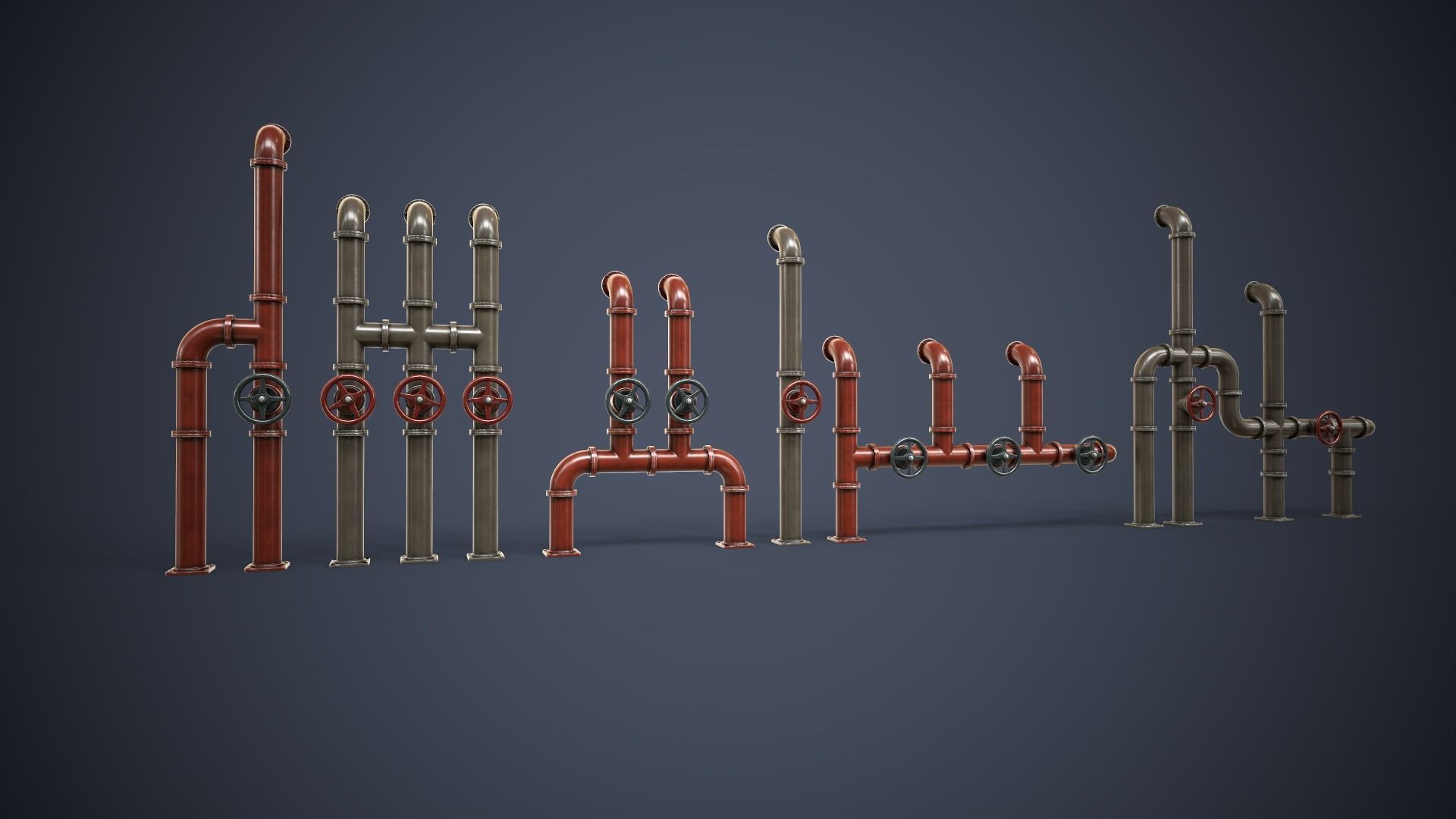 Modular Pipes Low-poly 3D model_10