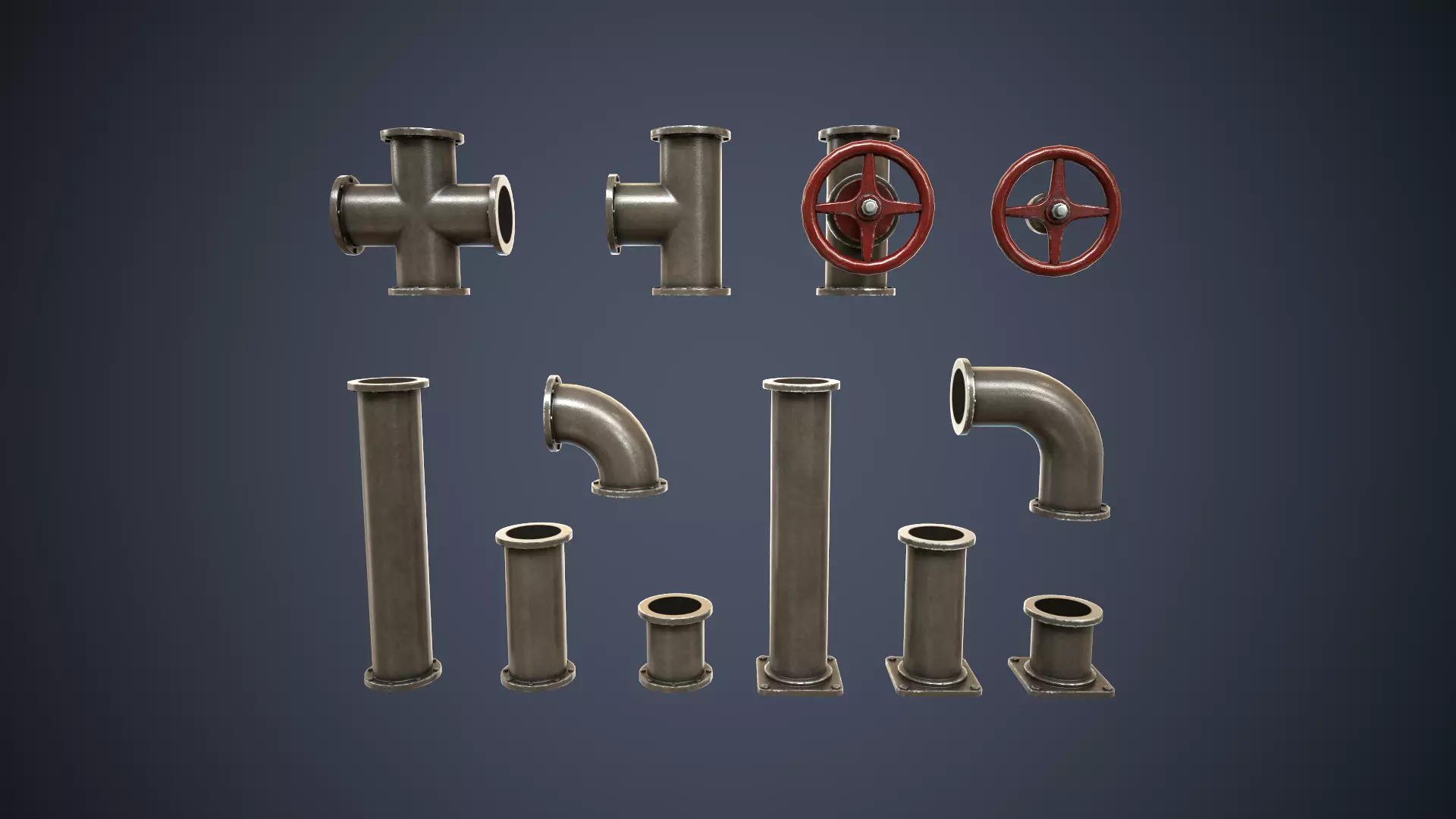 Modular Pipes Low-poly 3D model_0