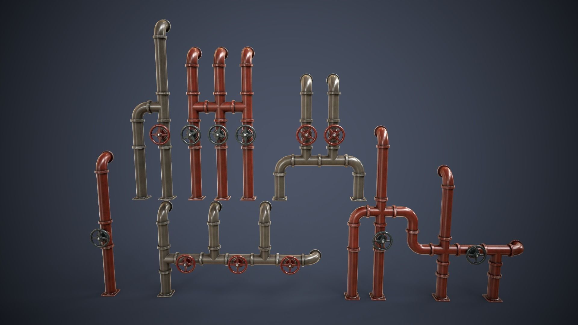 Modular Pipes Low-poly 3D model_1