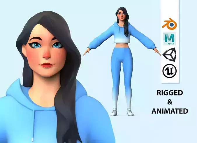 cartoon character girl stylized Low-poly 3D model