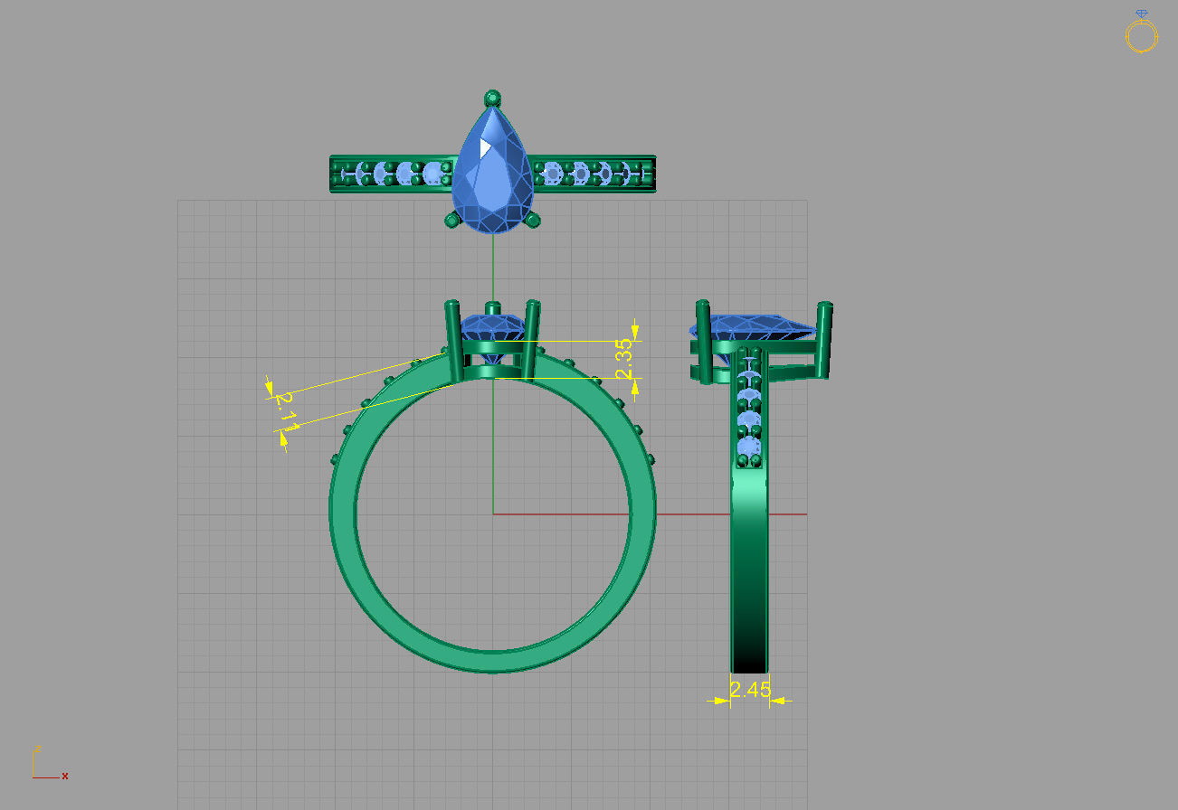 Solitario com pedra em gota 3D print model_3