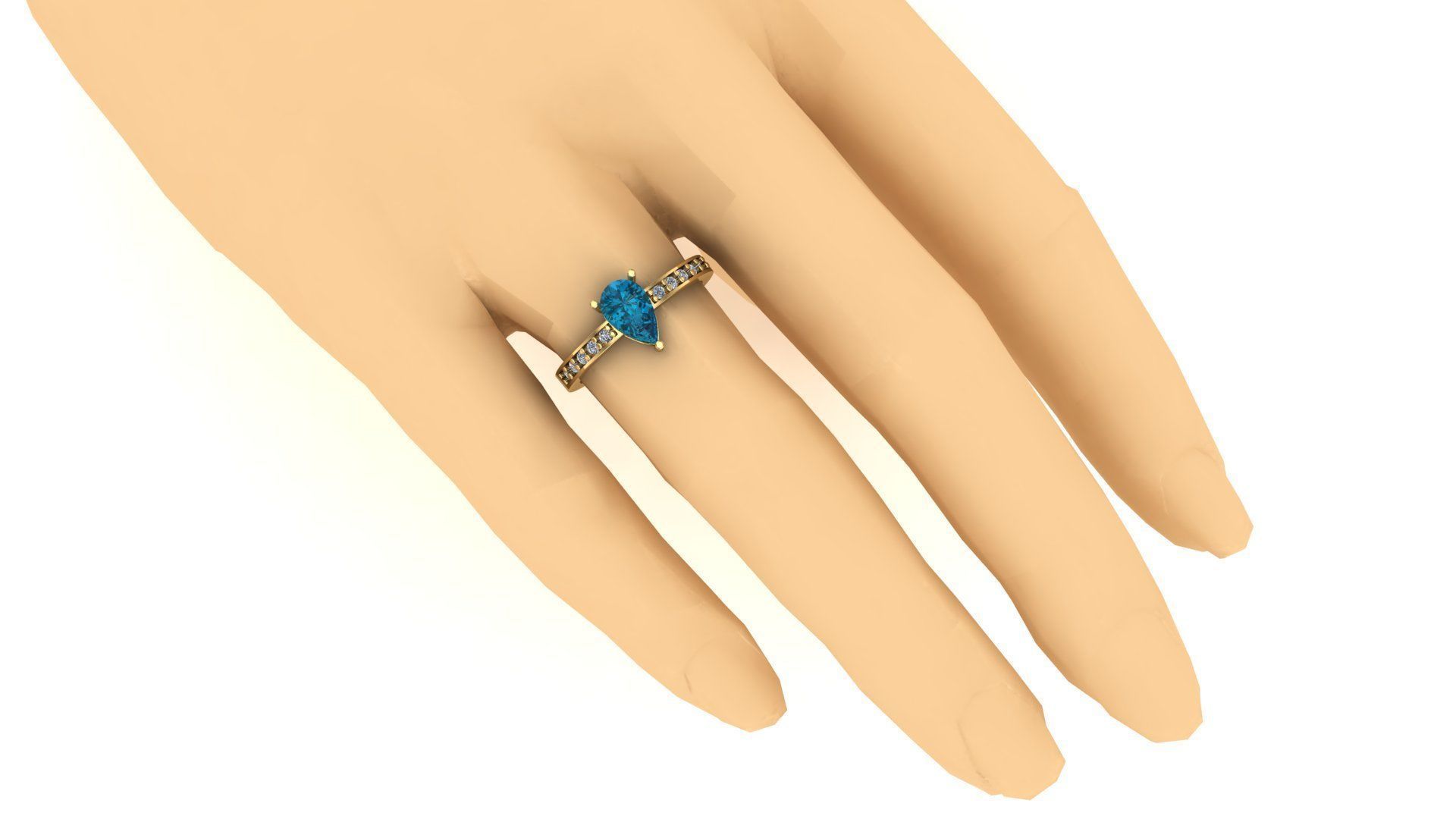 Solitario com pedra em gota 3D print model_2