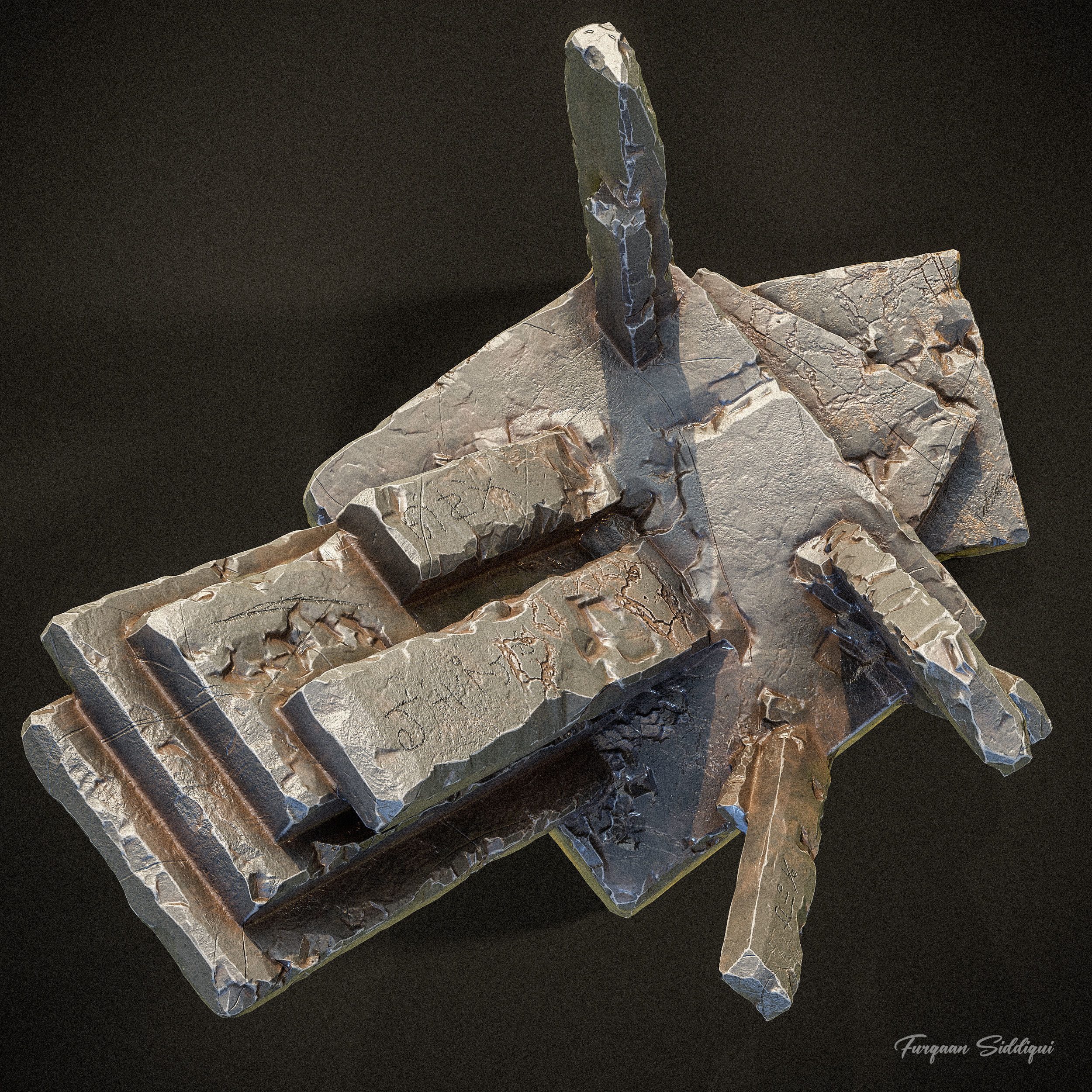 Ancient Throne Place Low-poly 3D model_8