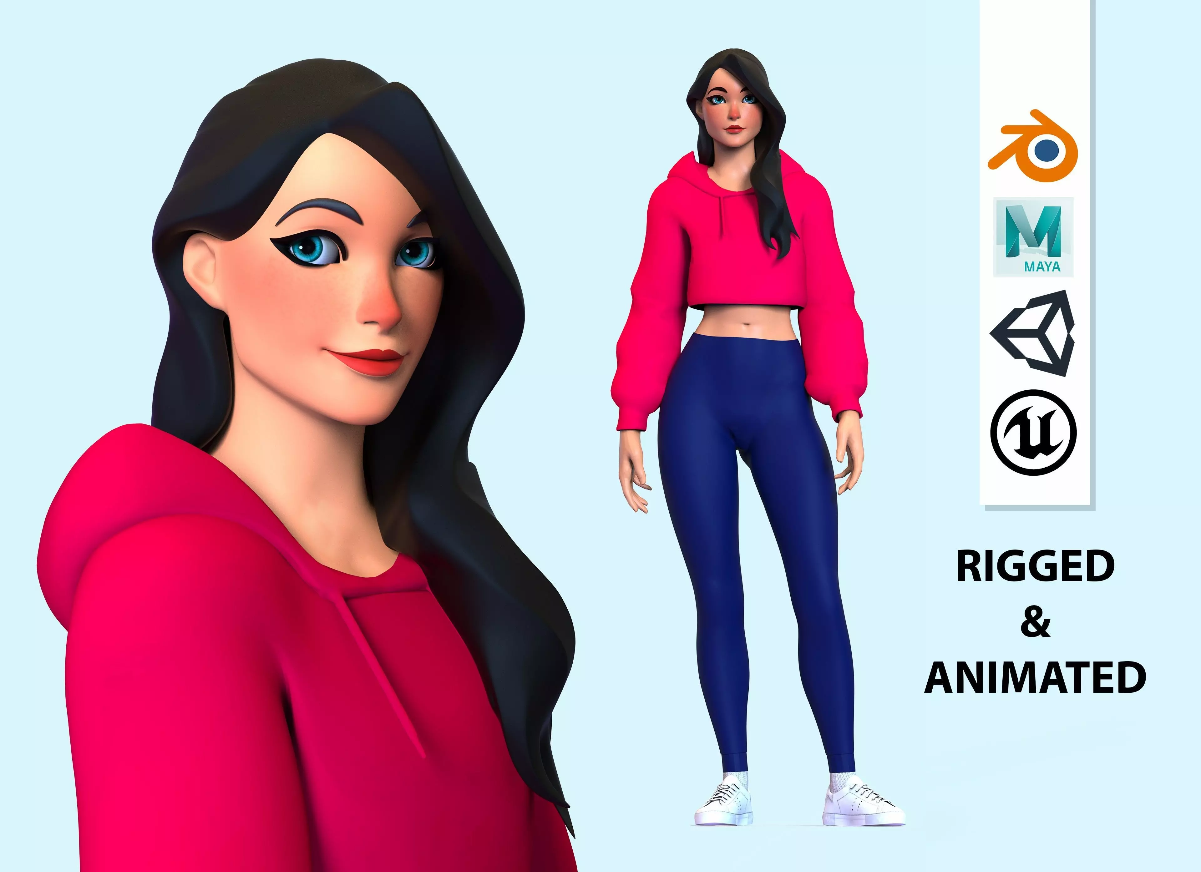 cartoon character girl Low-poly 3D model