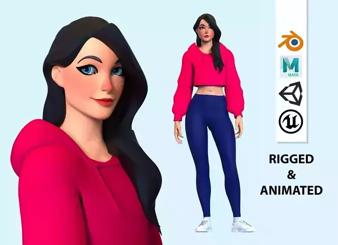 cartoon character girl Low-poly 3D model