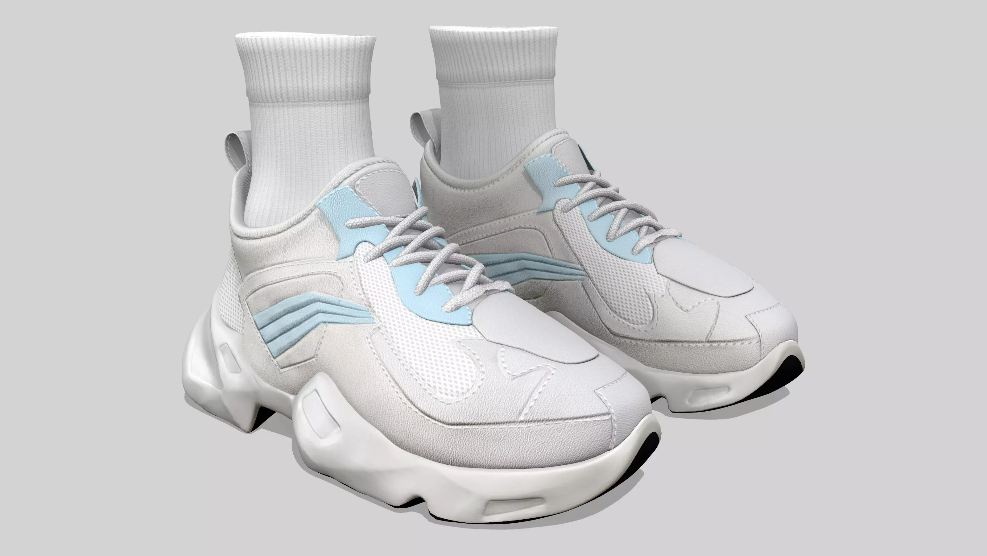 Men White Sports Shoes With Socks Low-poly 3D model