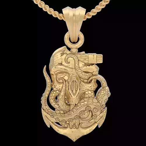 Octopus Skull Anchor pendant  gold printable jewelry 3D model