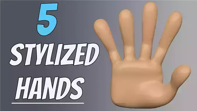 5 Stylized Hands Low-poly 3D model