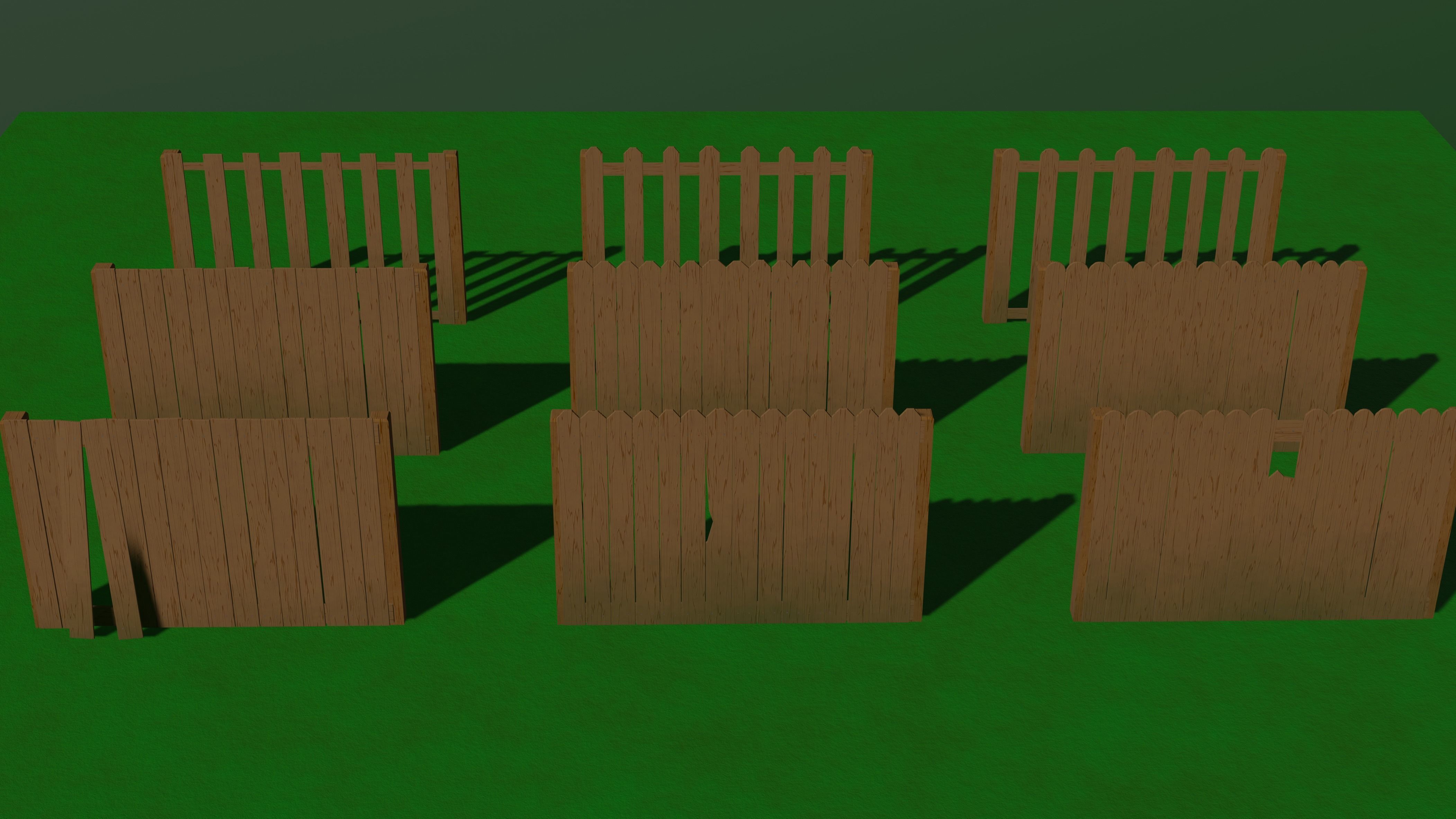 Wooden cartoon fance 3D model_1