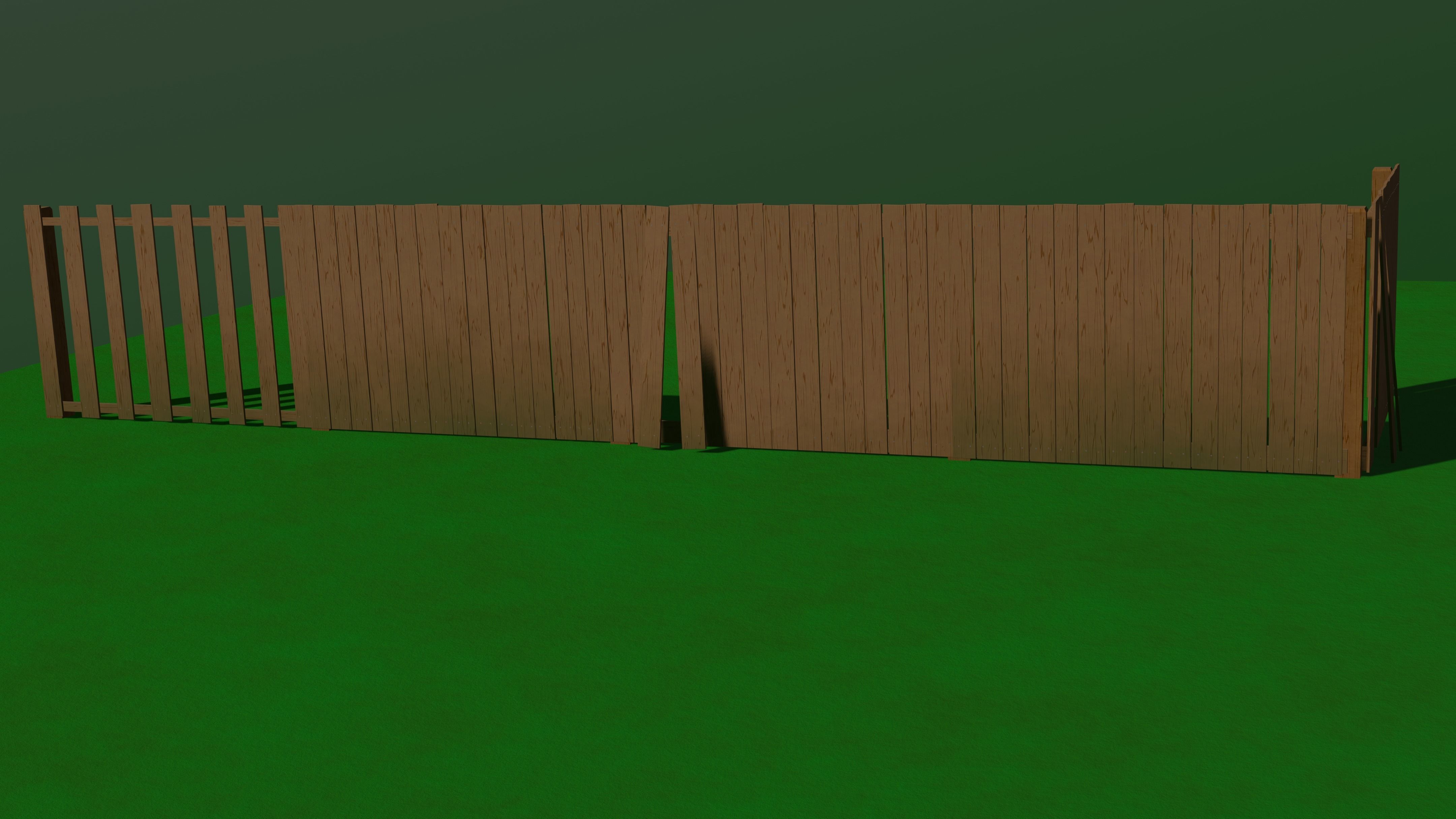 Wooden cartoon fance 3D model_3