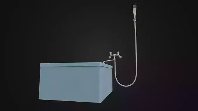 Old Japanese Bathtub with Faucet 01 Low-poly 3D model