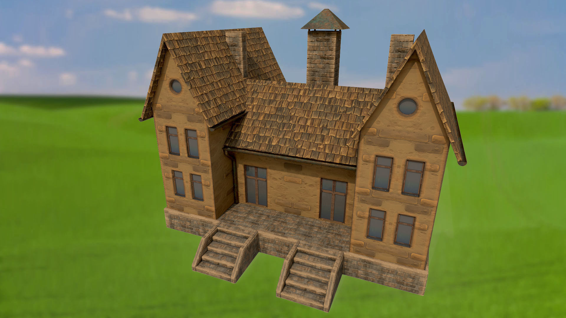 House homestead villa PBR game ready Low-poly 3D model_5
