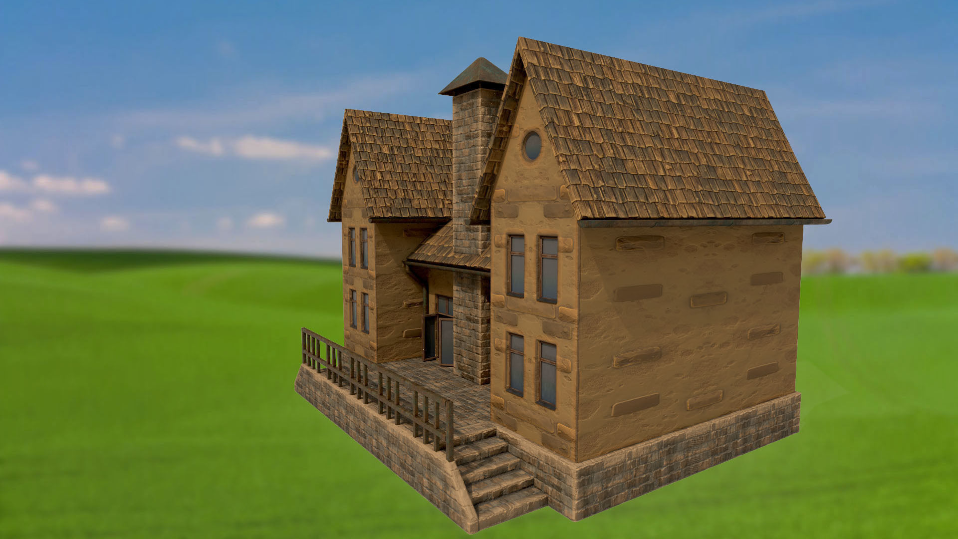 House homestead villa PBR game ready Low-poly 3D model_2
