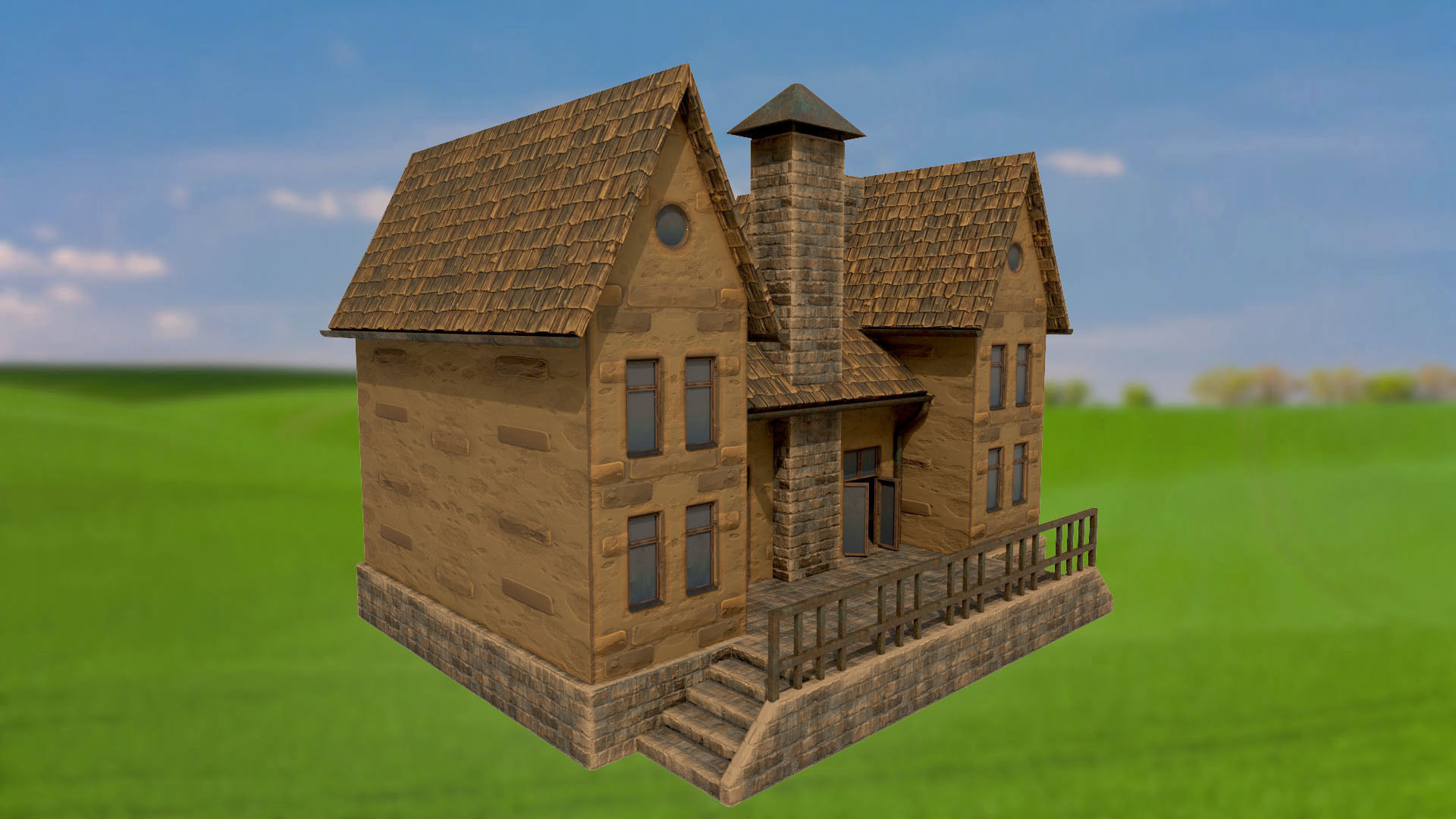 House homestead villa PBR game ready Low-poly 3D model_1
