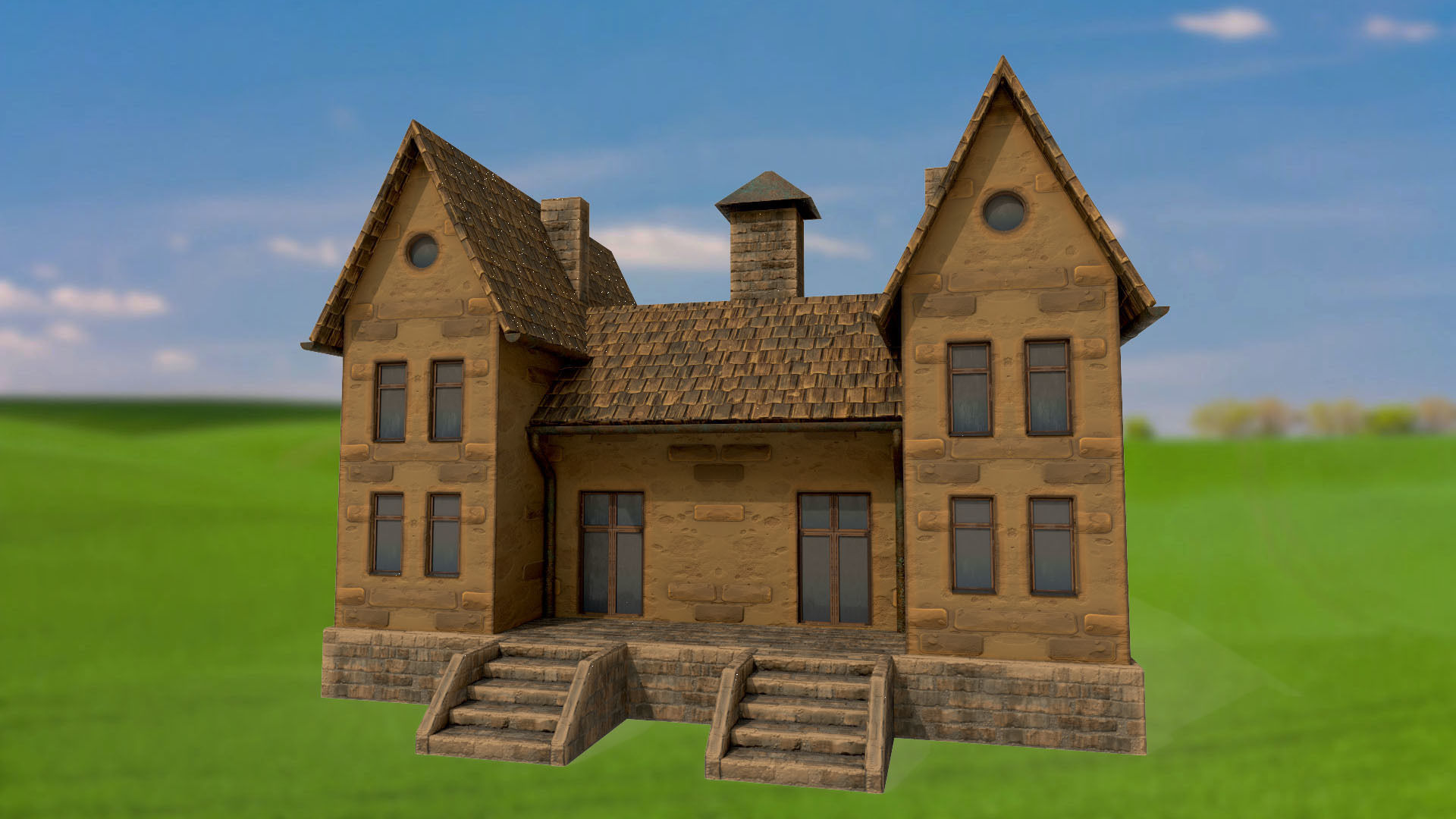 House homestead villa PBR game ready Low-poly 3D model_4