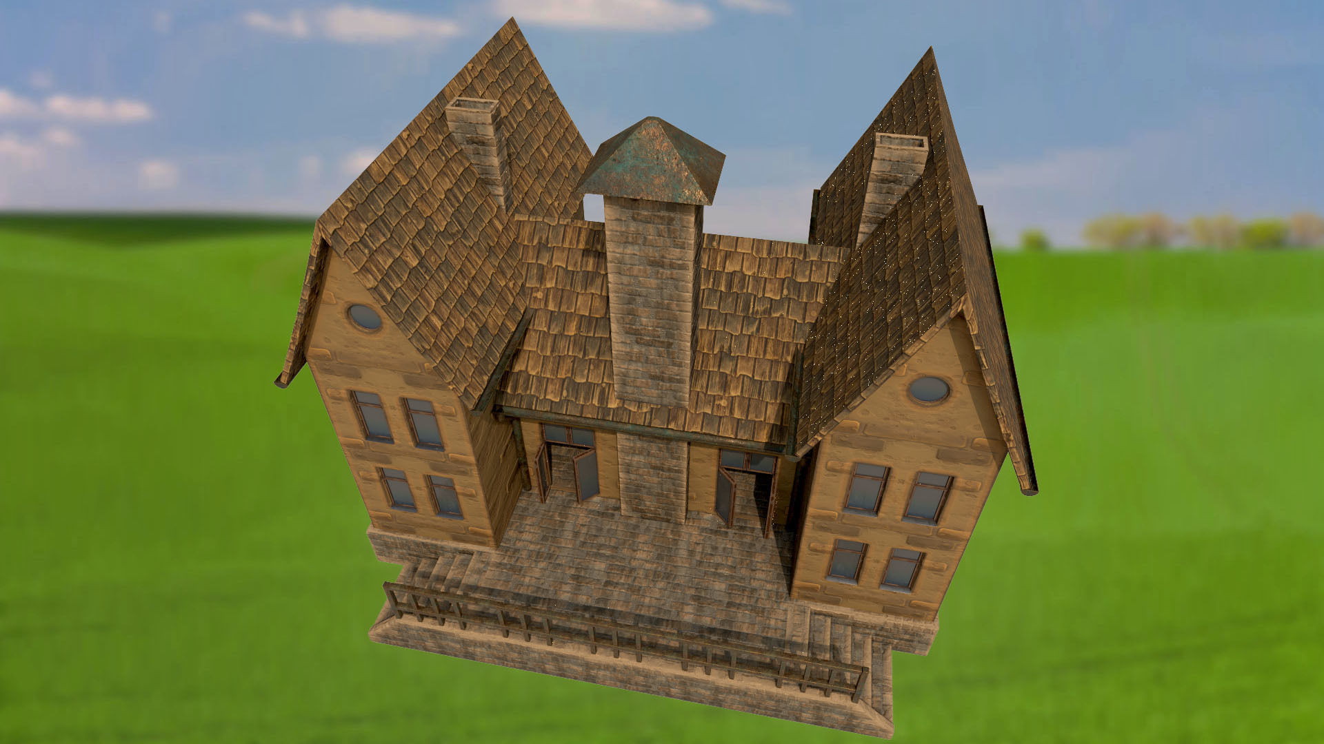 House homestead villa PBR game ready Low-poly 3D model_3