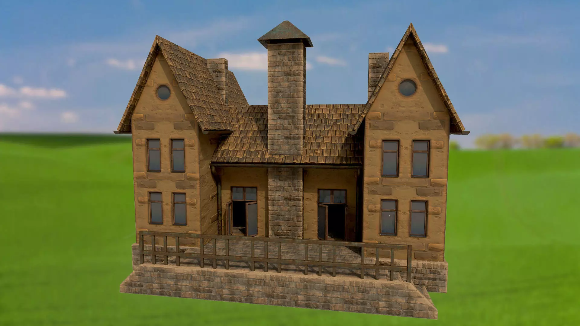 House homestead villa PBR game ready Low-poly 3D model_0