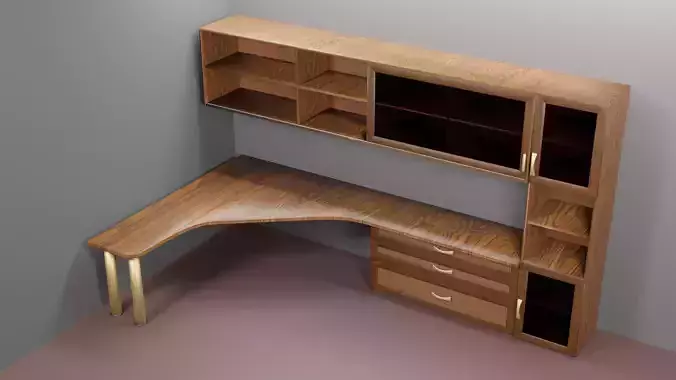 Wooden table for a computer things and with a bookshelf