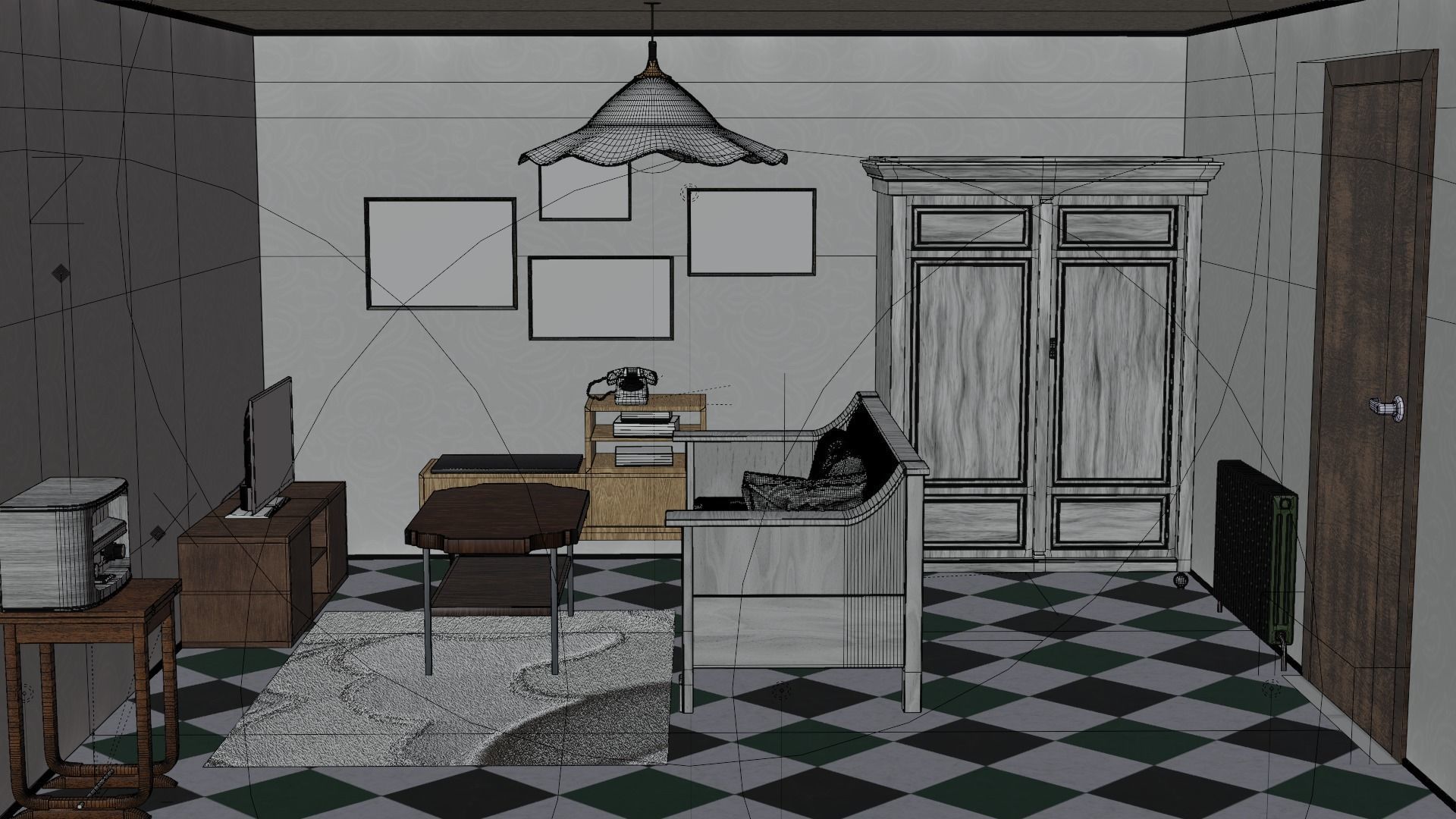 Vintage Living room 3D model_9