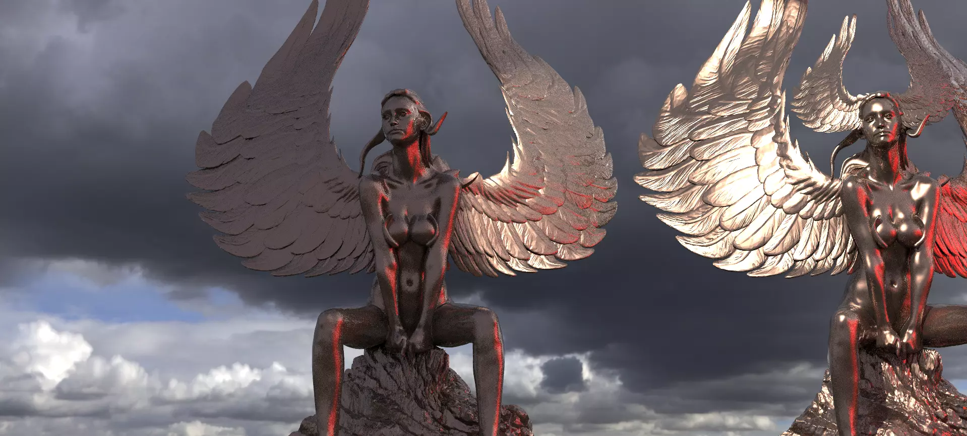 Egyptian goddess 2 Statue sculptures 3D model_0