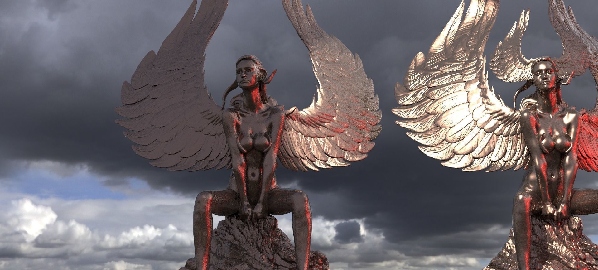 Egyptian goddess 2 Statue sculptures 3D model_1