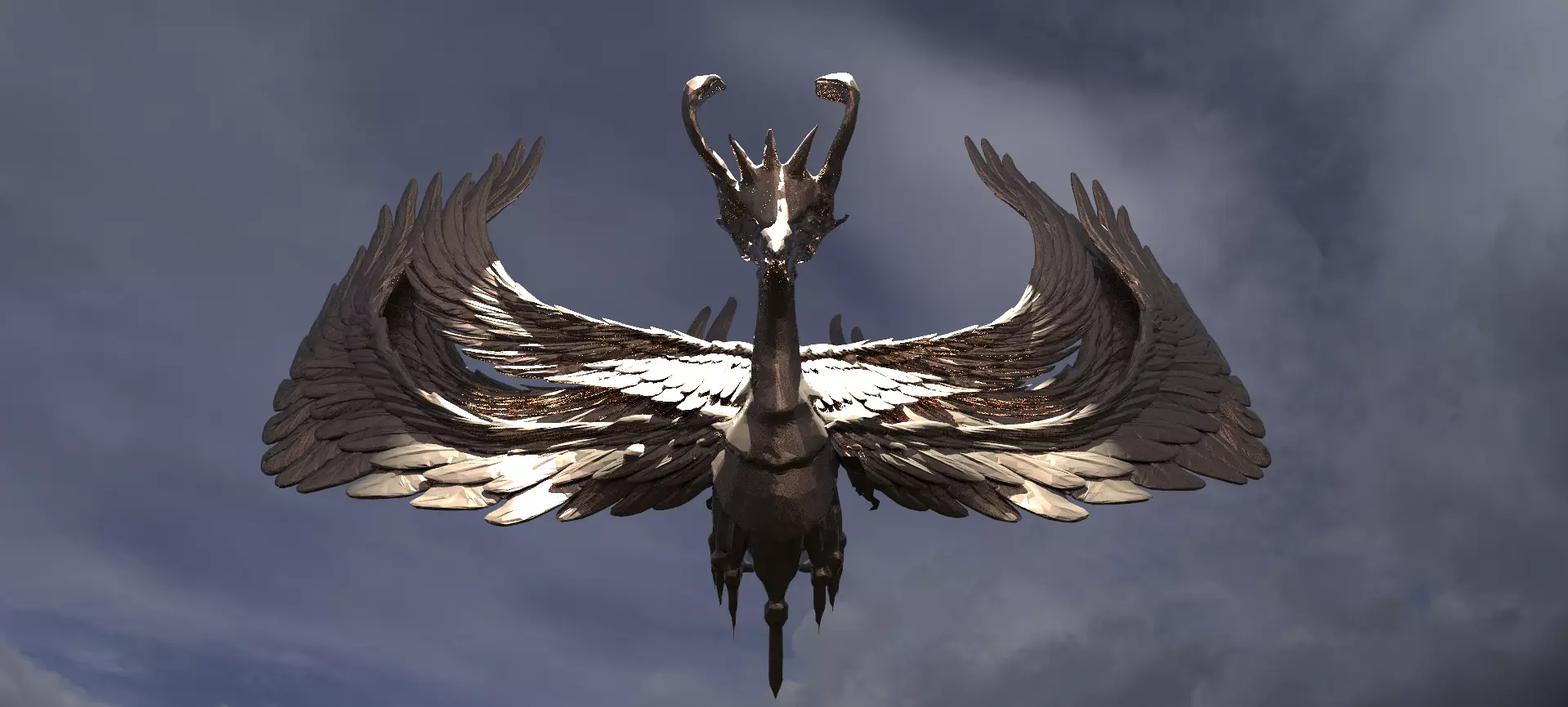 Stylized Phoenix Bird statue 1 3D model_0