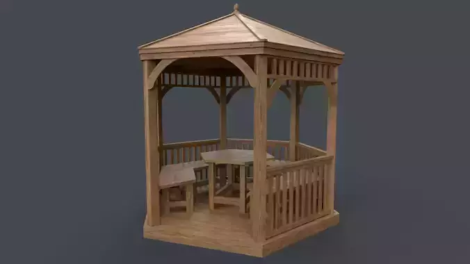 PBR Wooden Pergola Gazebo D1 Low-poly 3D model