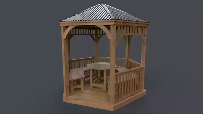 PBR Wooden Pergola Gazebo D2 Low-poly 3D model