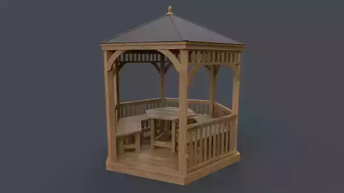 PBR Wooden Pergola Gazebo D3 Low-poly 3D model
