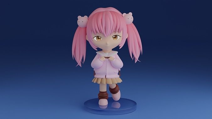 chibi12 anime figurine with hair 3D print model