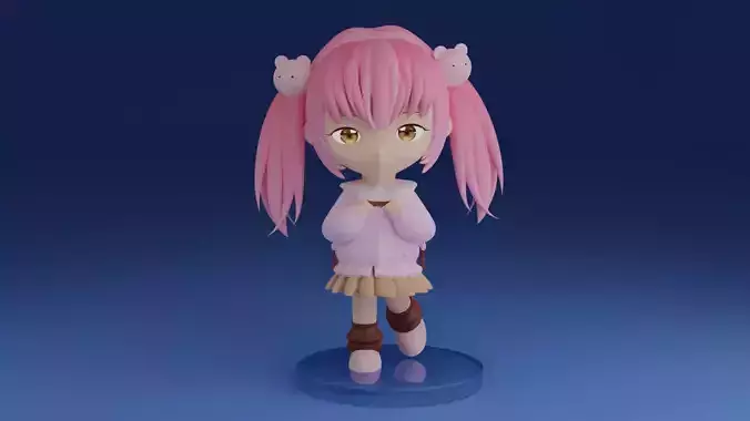 chibi12 anime figurine with hair 3D print model