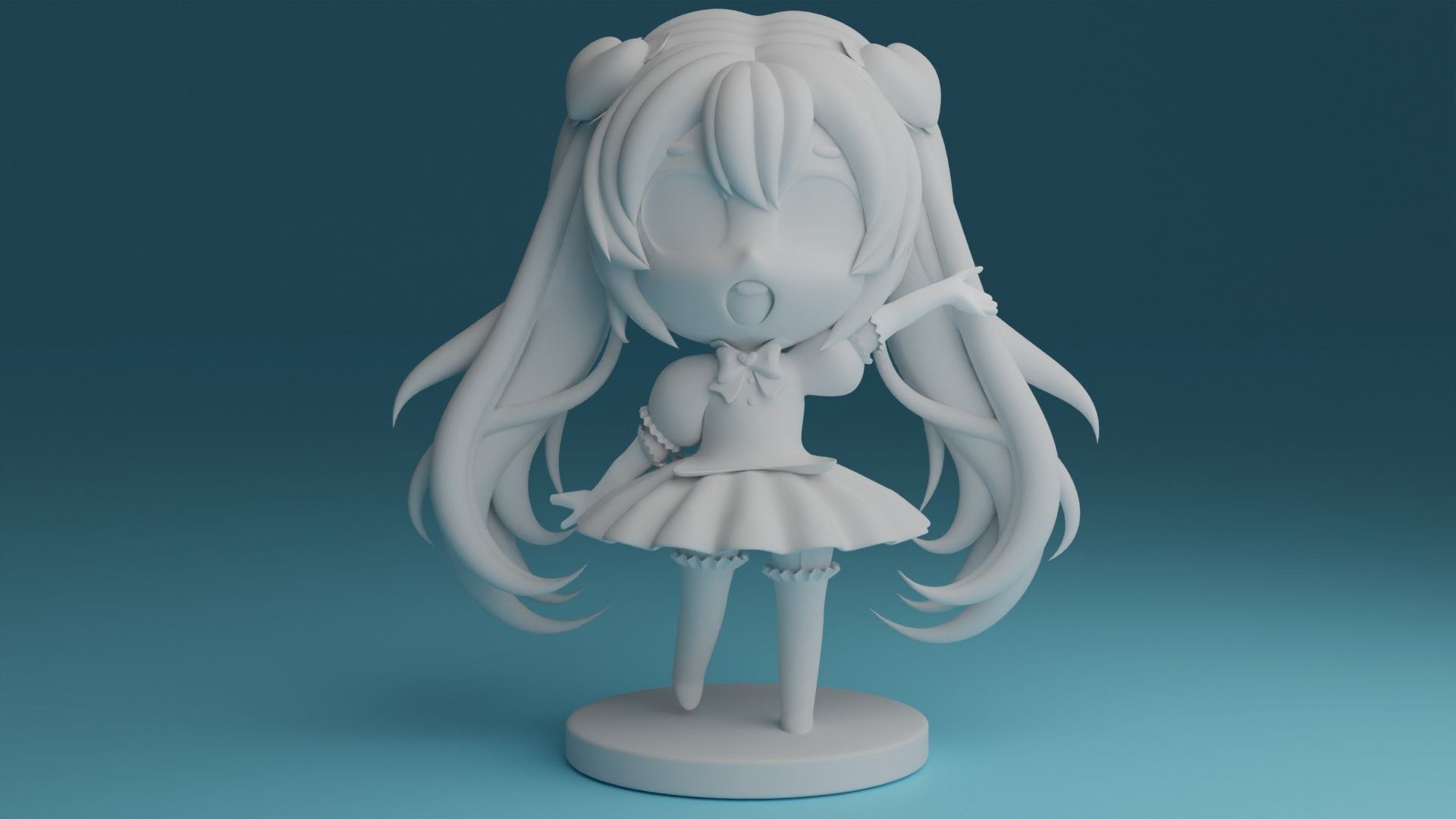 CHIBI11 anime girl with long hair and dress 3D print model_1