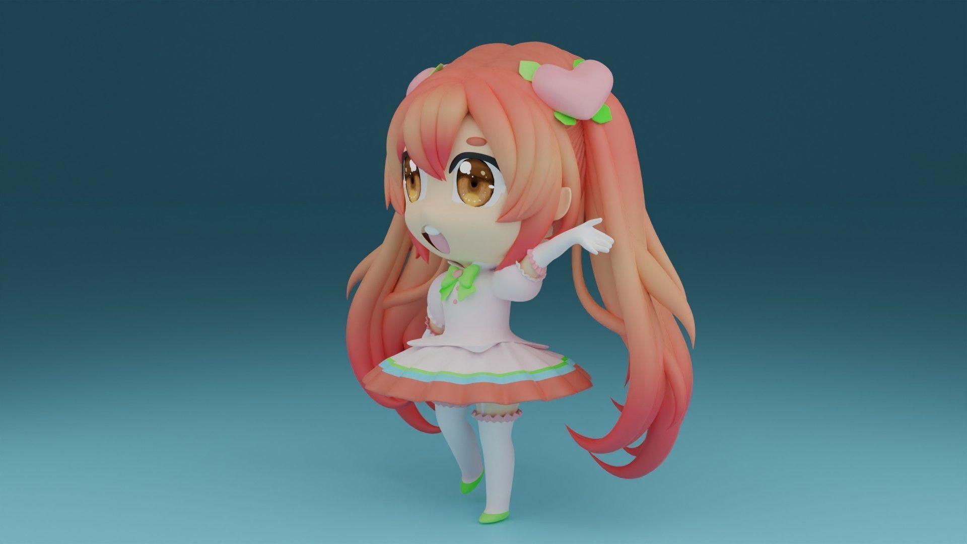 CHIBI11 anime girl with long hair and dress 3D print model_2
