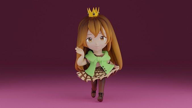 chibi10 girl wearing crown 3D print model