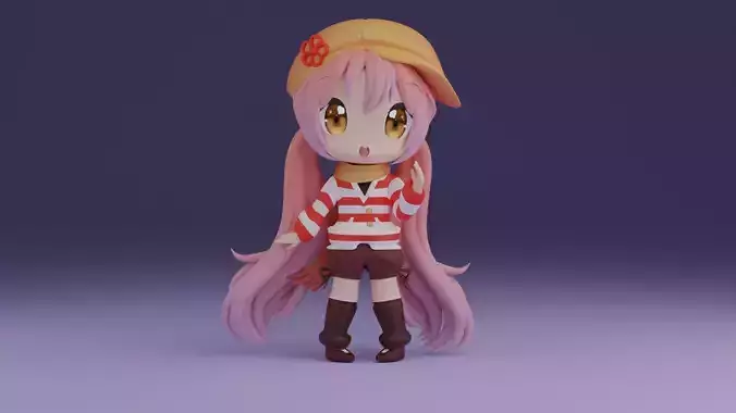 chibi09 anime doll with hair and hat