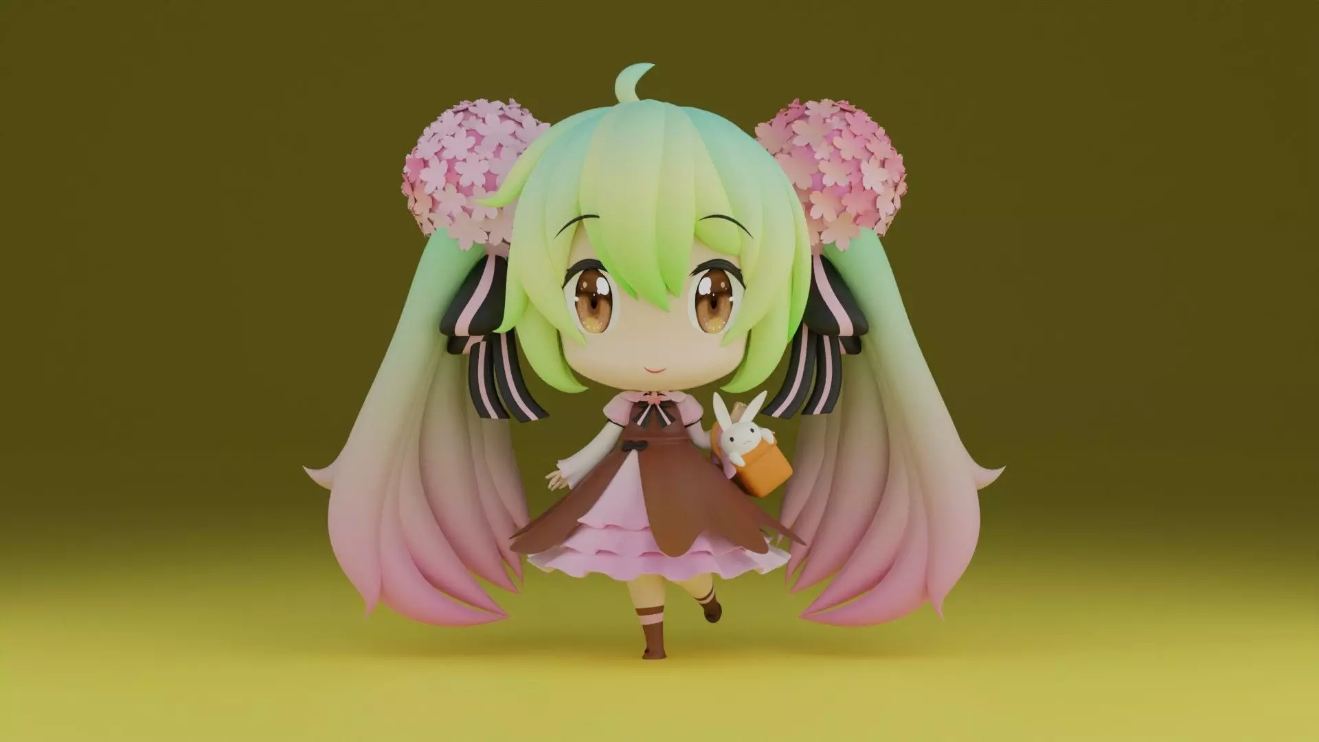 chibi07 figurine of girl with long hair 3D print model