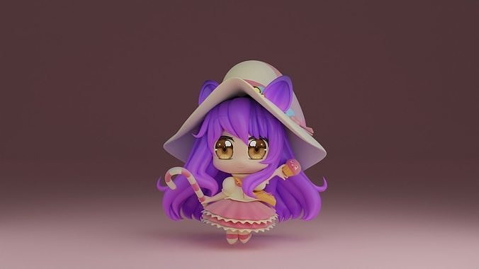 chibi06 little girl with hair and hat 3D print model