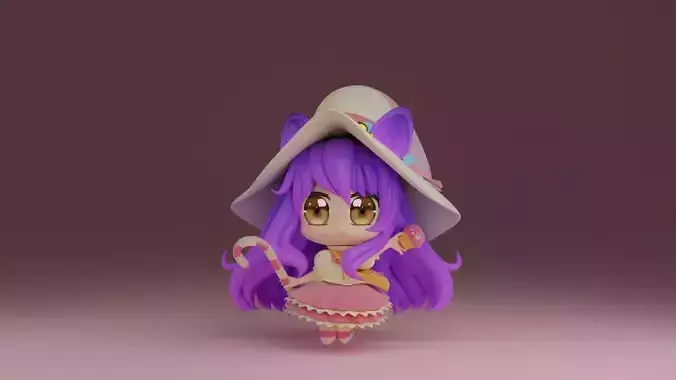 chibi06 little girl with hair and hat 3D print model