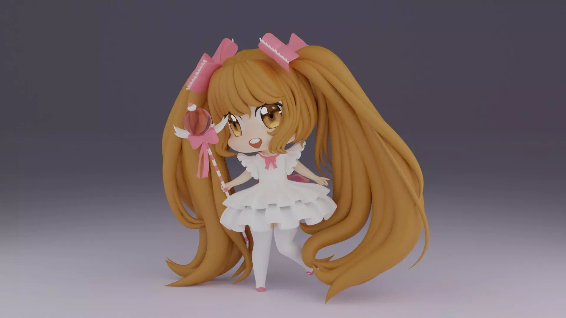 chibi03 girl with long hair and bow 3D print model