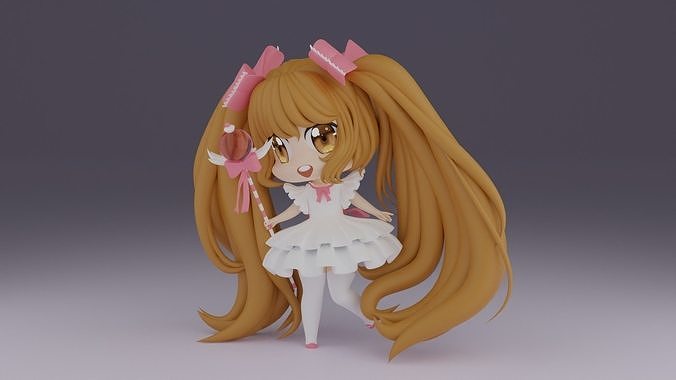chibi03 girl with long hair and bow 3D print model