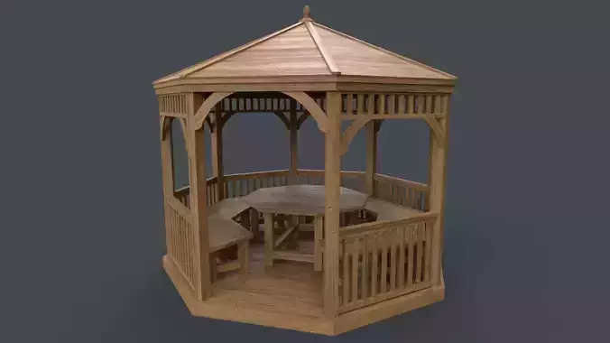 PBR Wooden Pergola Gazebo E1 Low-poly 3D model