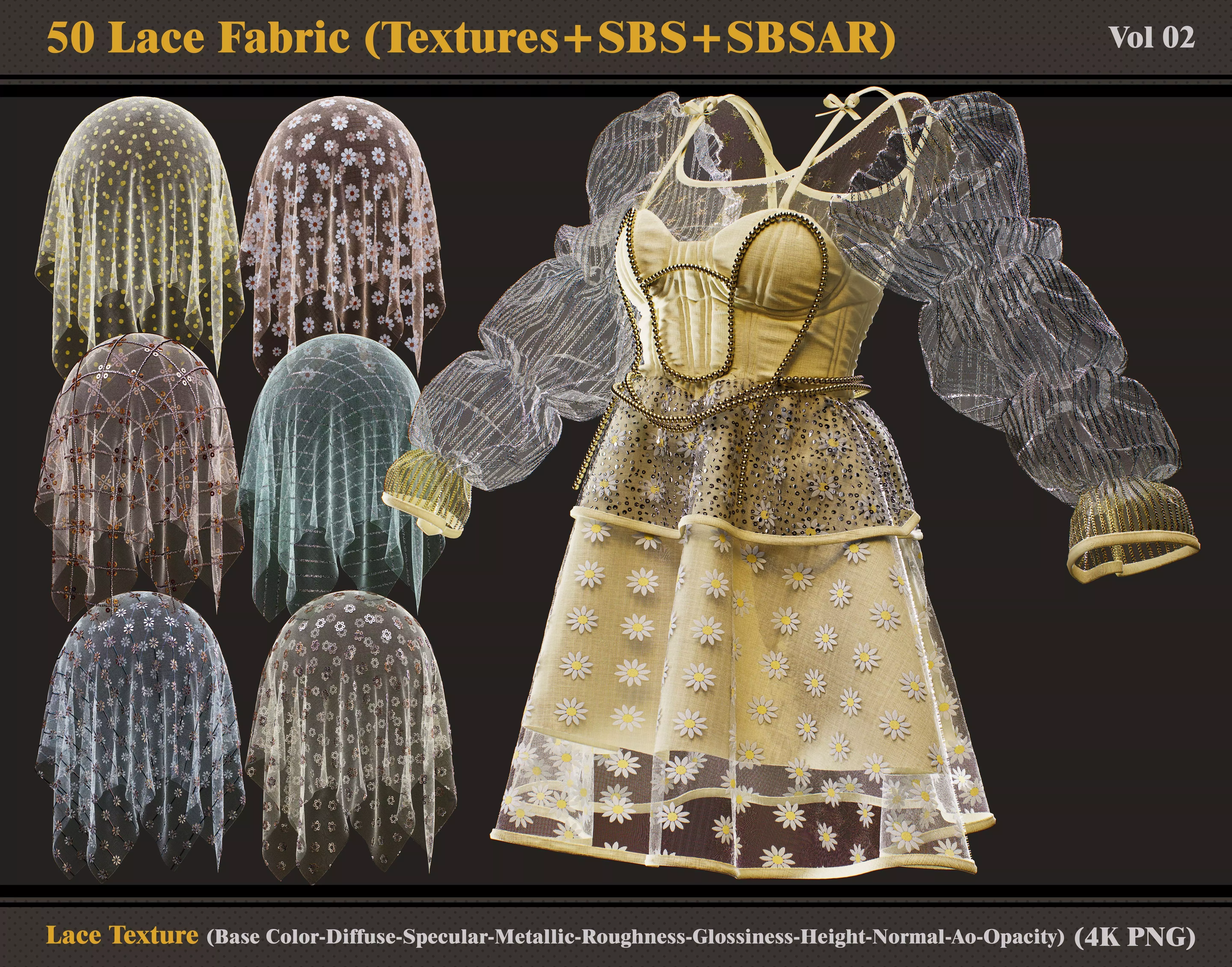 50 Lace Fabric Materials Textures and SBSAR and SBS Texture_0