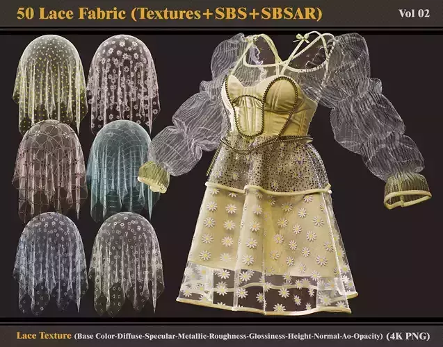 50 Lace Fabric Materials Textures and SBSAR and SBS Texture