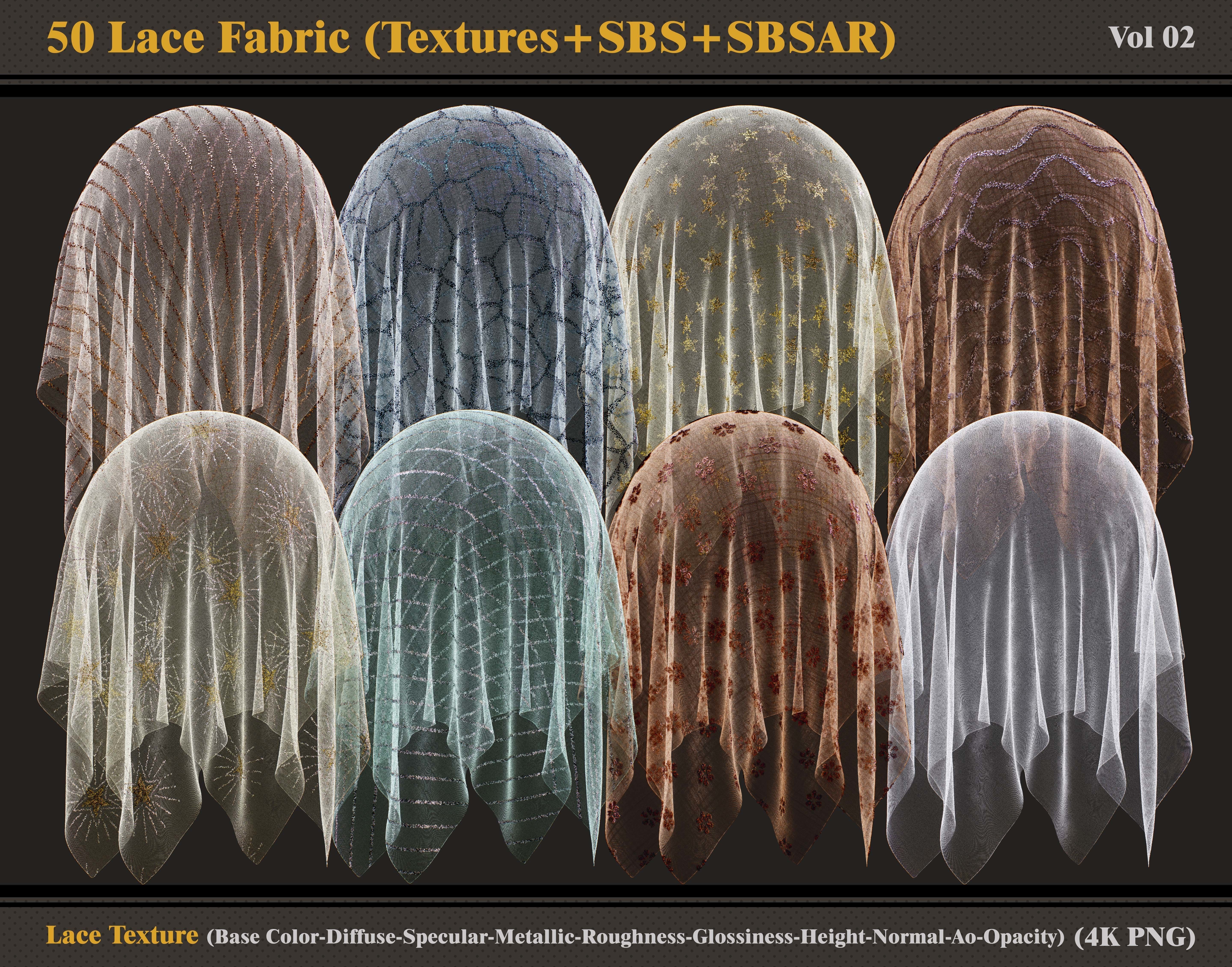 50 Lace Fabric Materials Textures and SBSAR and SBS Texture_1
