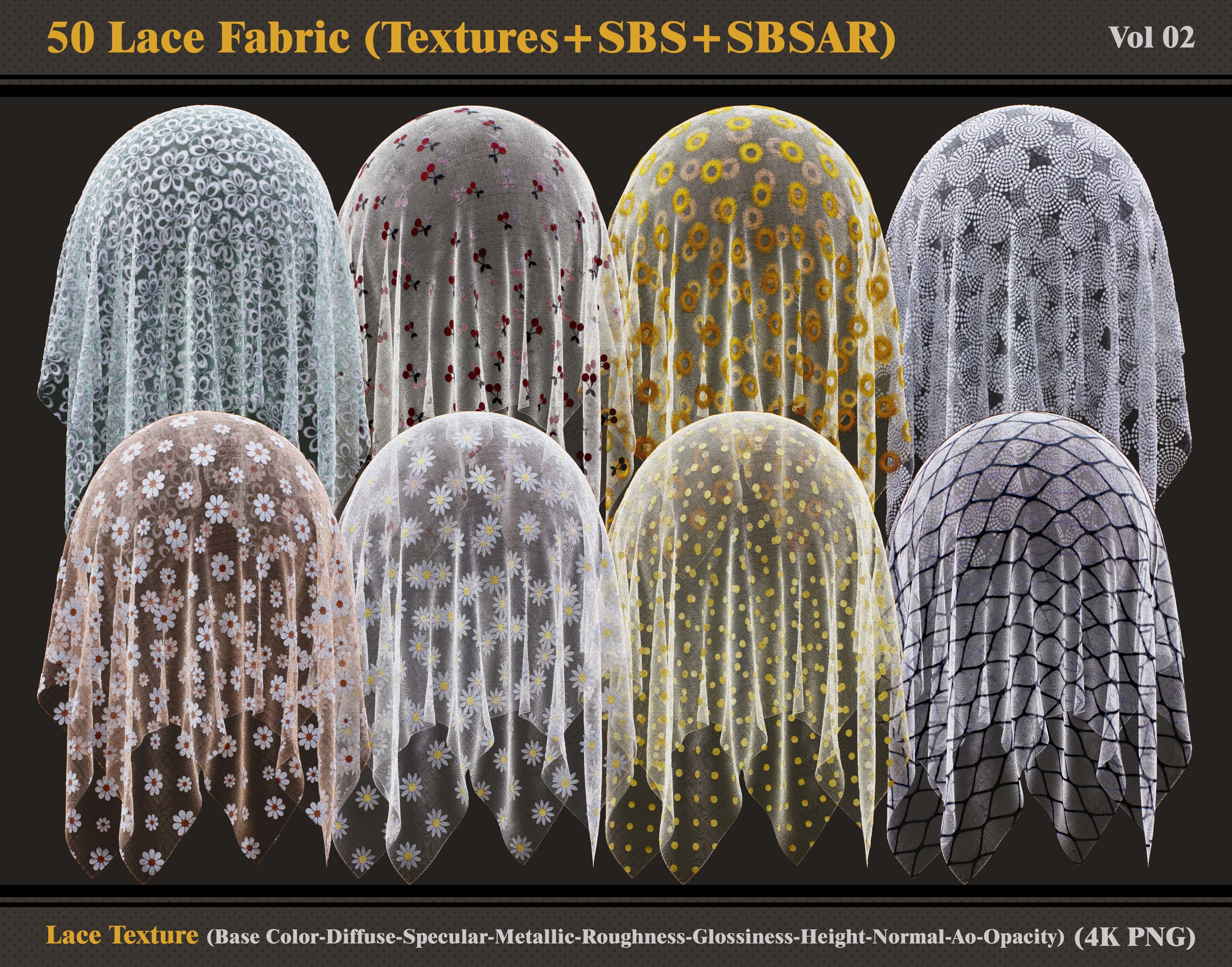 50 Lace Fabric Materials Textures and SBSAR and SBS Texture_3