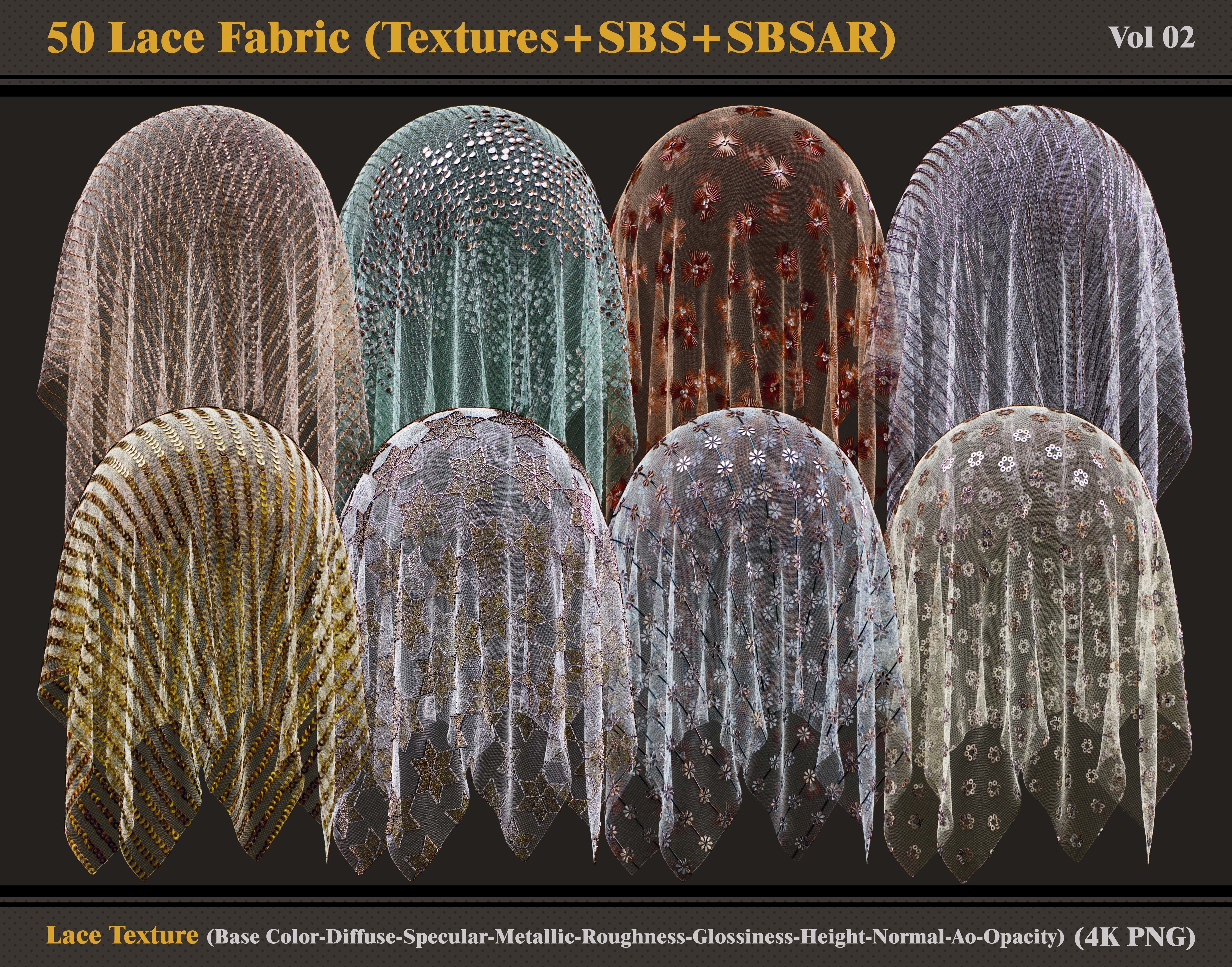 50 Lace Fabric Materials Textures and SBSAR and SBS Texture_2