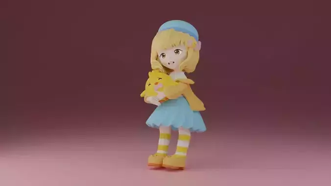 CHIBI figurine of girl holding teddy bear