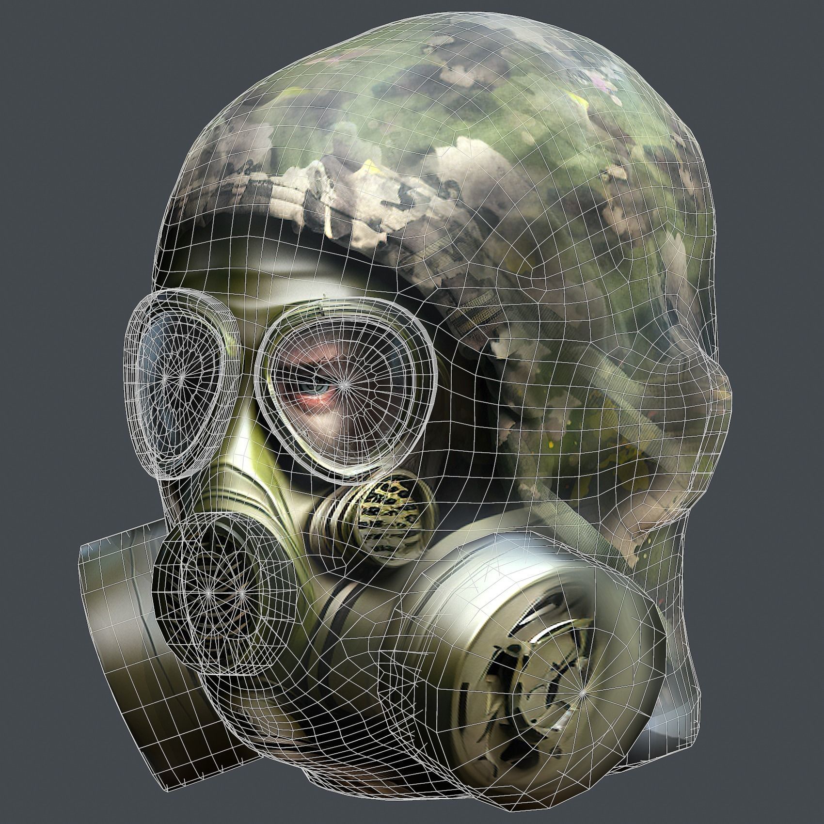 Gas mask helmet 3d model military combat  Low-poly 3D model_9