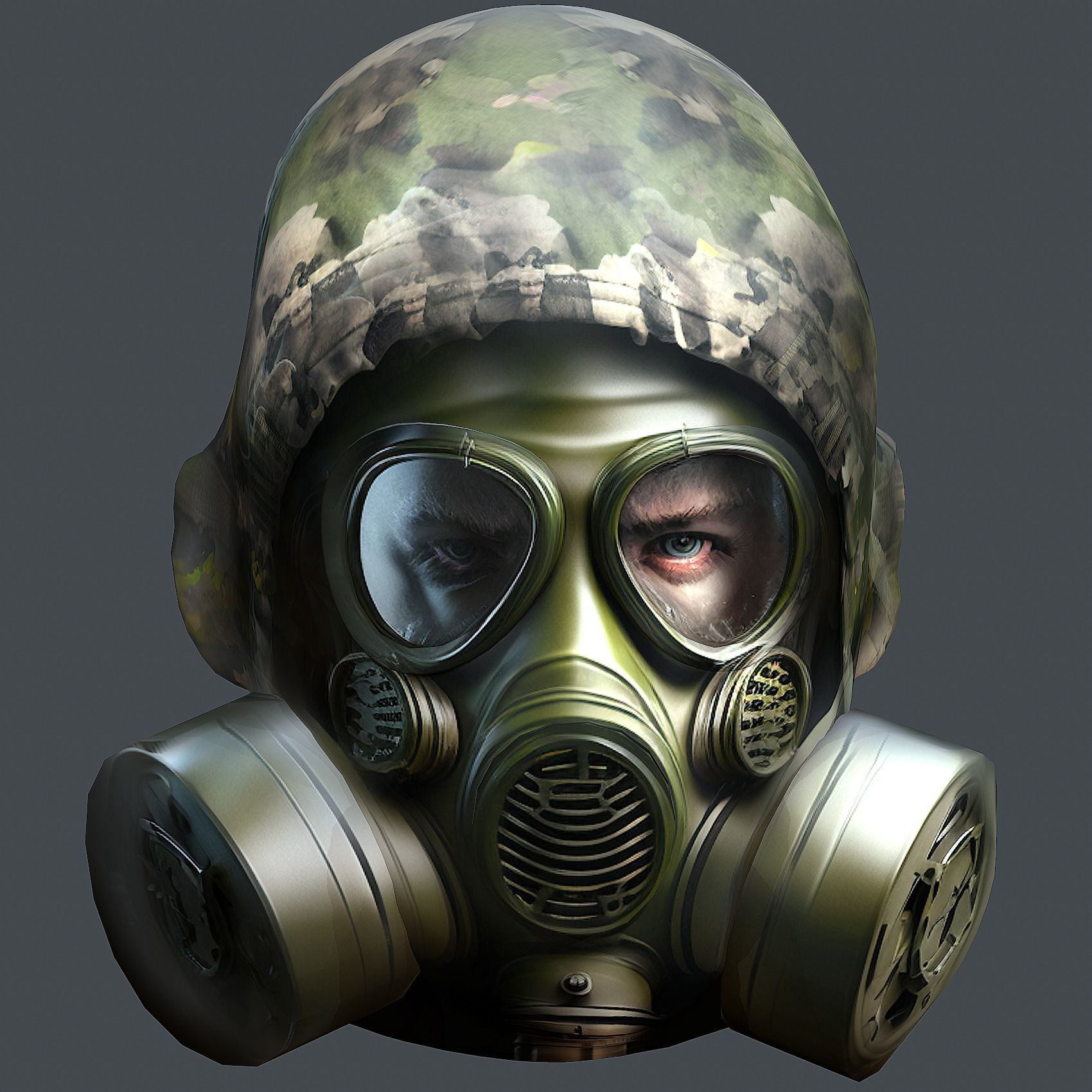 Gas mask helmet 3d model military combat  Low-poly 3D model_4